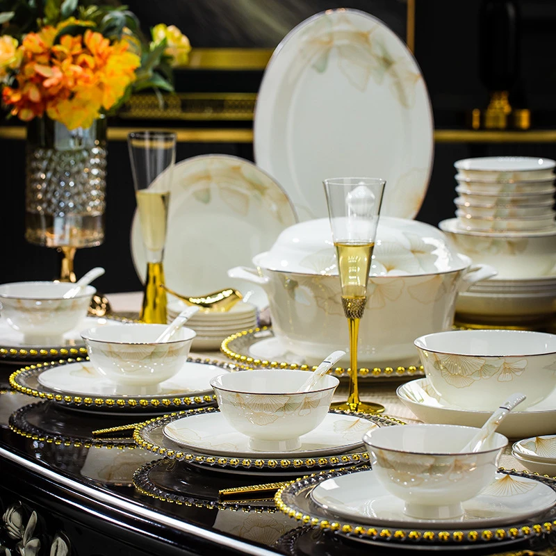 景德镇陶瓷碗碟碗筷套装家用轻奢乔迁新居结婚骨瓷餐具碗盘子家用