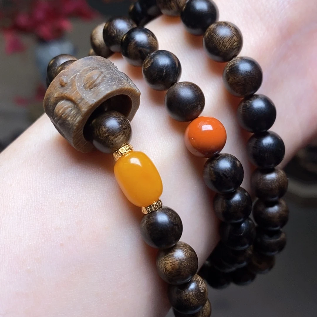 沉香手串越南芽庄白棋楠瘤疤0.8+无相沉香木雕配饰