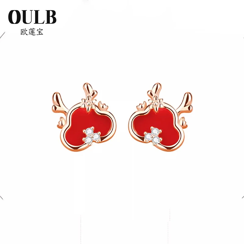 925银耳饰 本命年红色耳钉纯银女生2025年爆款生肖耳饰小众礼物