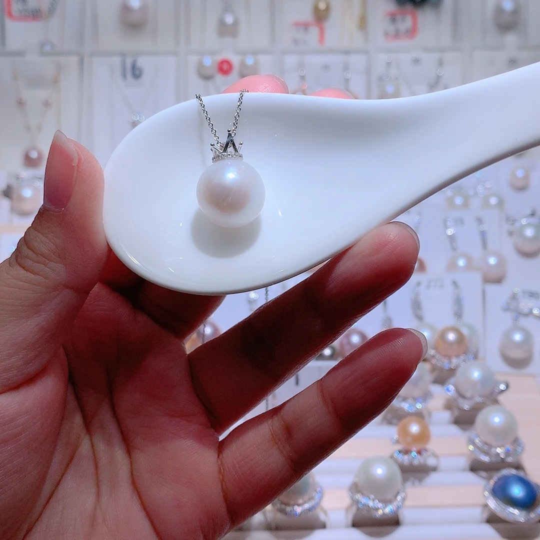 淡水珍珠银S925镶嵌吊坠(赠链)CC14.3mm