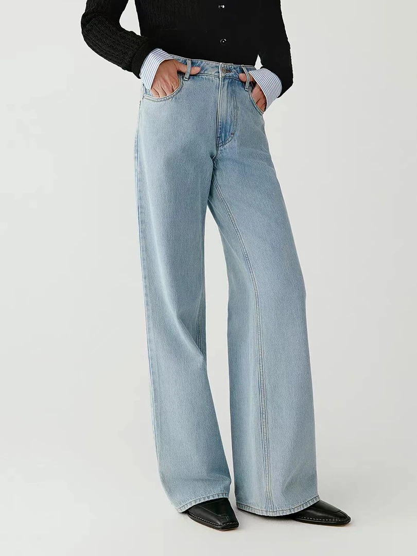 原单女士夏季小禾水洗牛仔阔腿长裤百搭显瘦