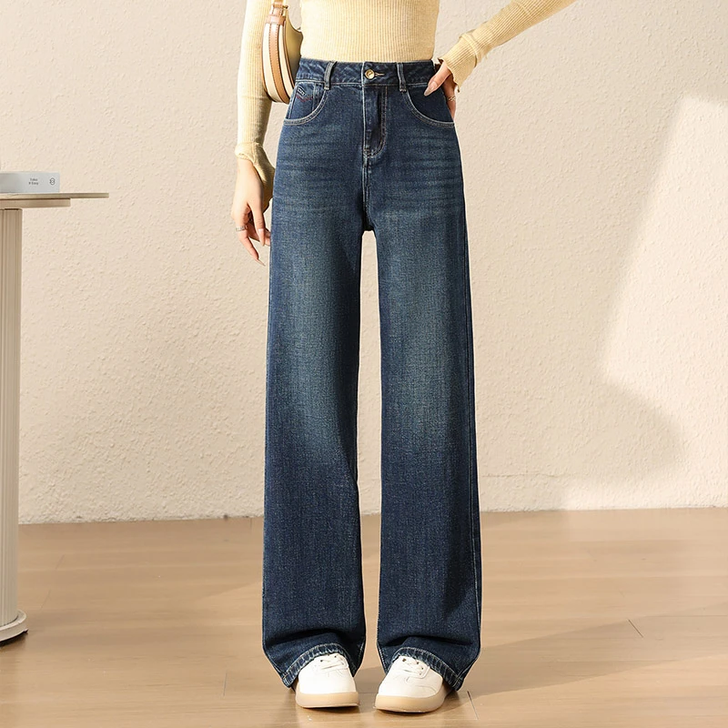 复古高腰气质阔腿牛仔裤女2025春秋新款宽松显瘦垂感百搭直筒裤子