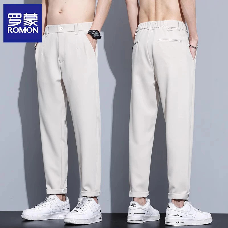 罗蒙春季休闲裤男士2025新款百搭直筒修身西裤潮流春秋垂感小西裤