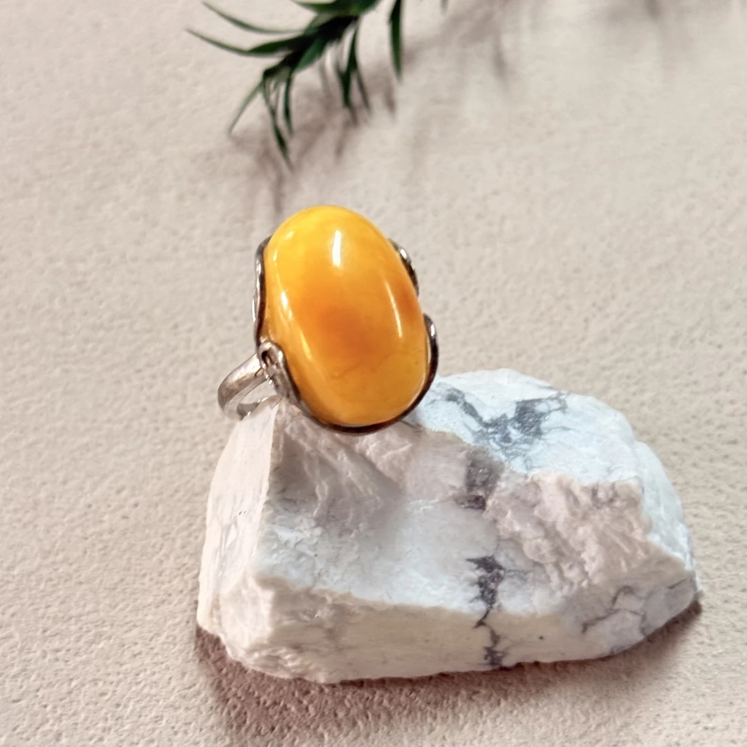 【六六中古】孤品复古蜜蜡s925开口戒指aj5777