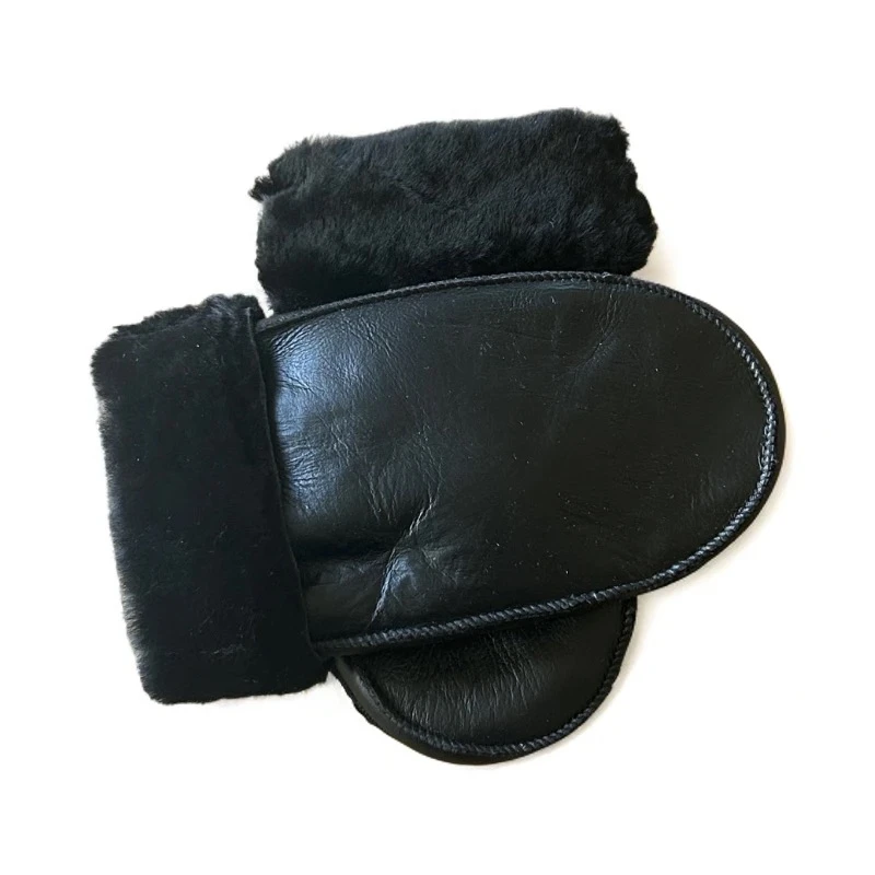 2025皮毛一体手套冬季舒适加绒透气保暖真皮加厚黑色复古时尚秋冬