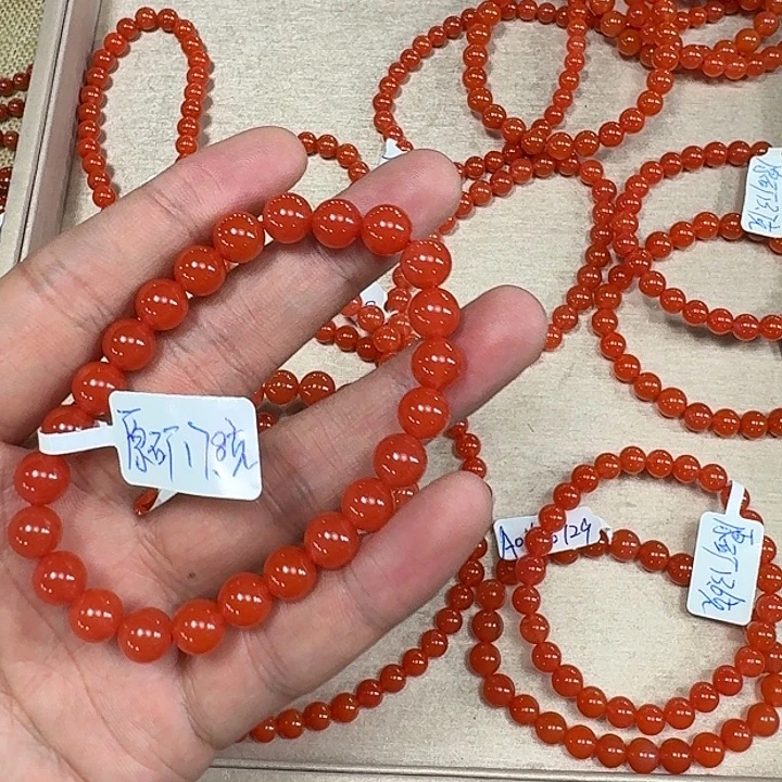 可***乐未镶嵌手链南红玛瑙原矿南红手串8mm纯色辣椒红高品质
