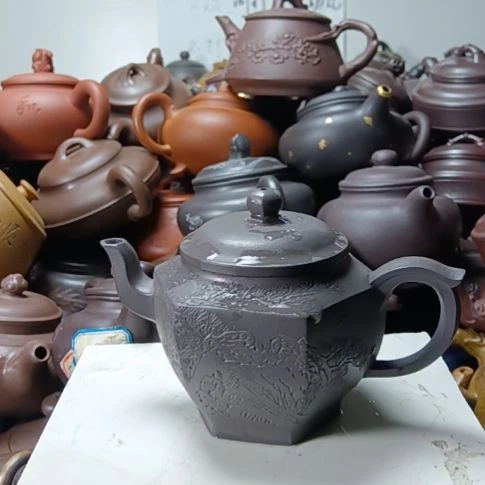 紫砂茶壶宜兴原矿天青柴烧手工350cc紫砂壶