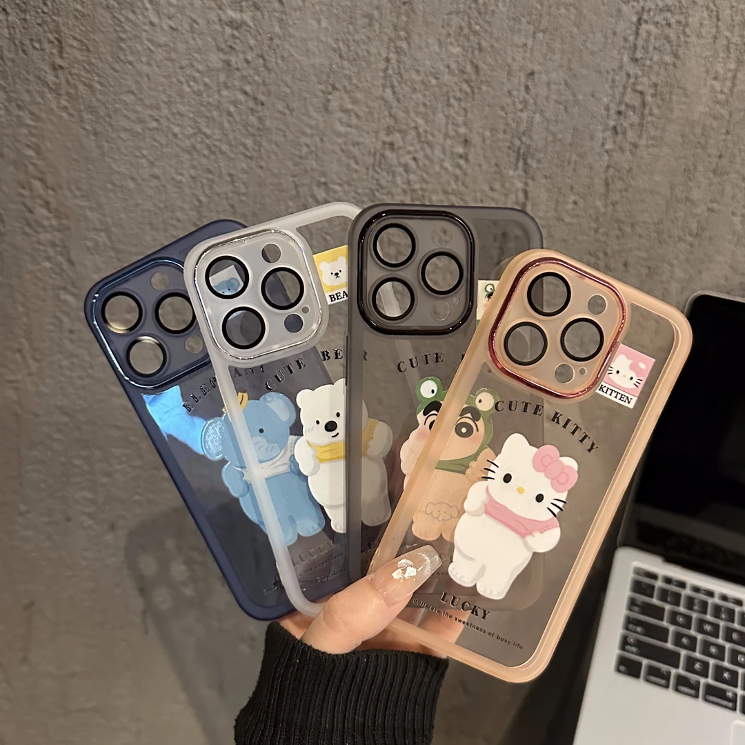 适用苹果16金属镜框手机壳华为p60新款mate70露肚肚kitty小米小众