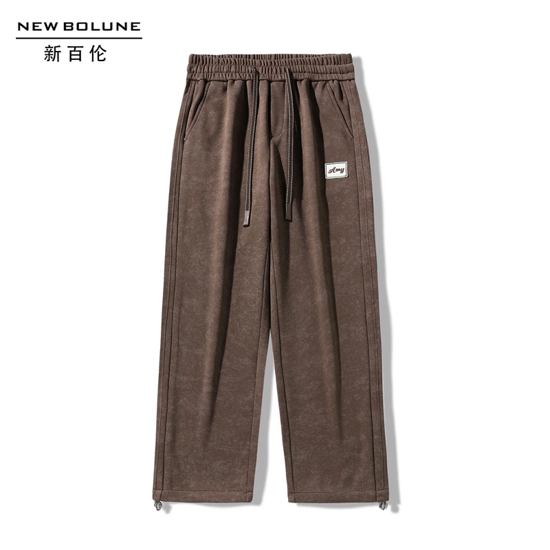 新百伦春季直筒束脚休闲裤抗皱休闲宽松抽绳微弹纯色男士阔腿裤
