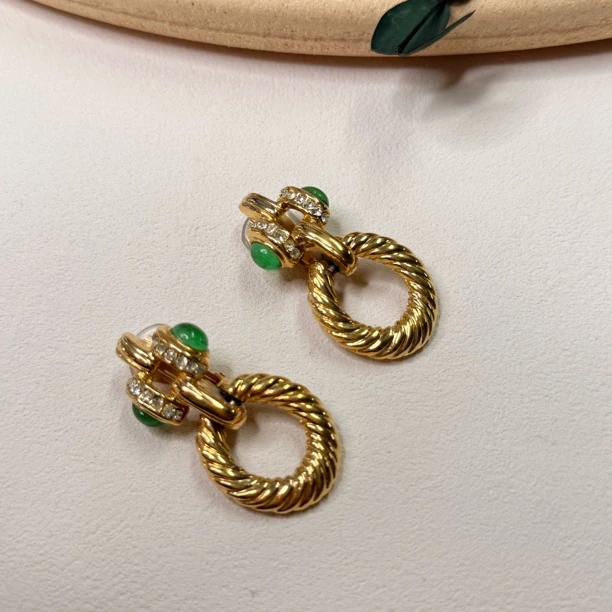 铜合金合成锆石耳饰 【六六中古】孤品复古耳夹th6242