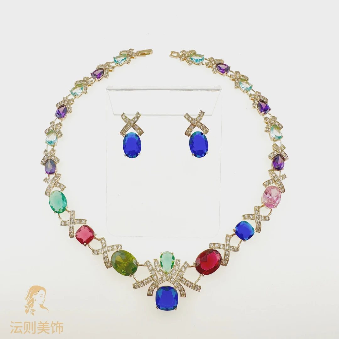 铜合金锆石项链 H《毕加索》LYTJ白色波浪水滴奢华款项链套装