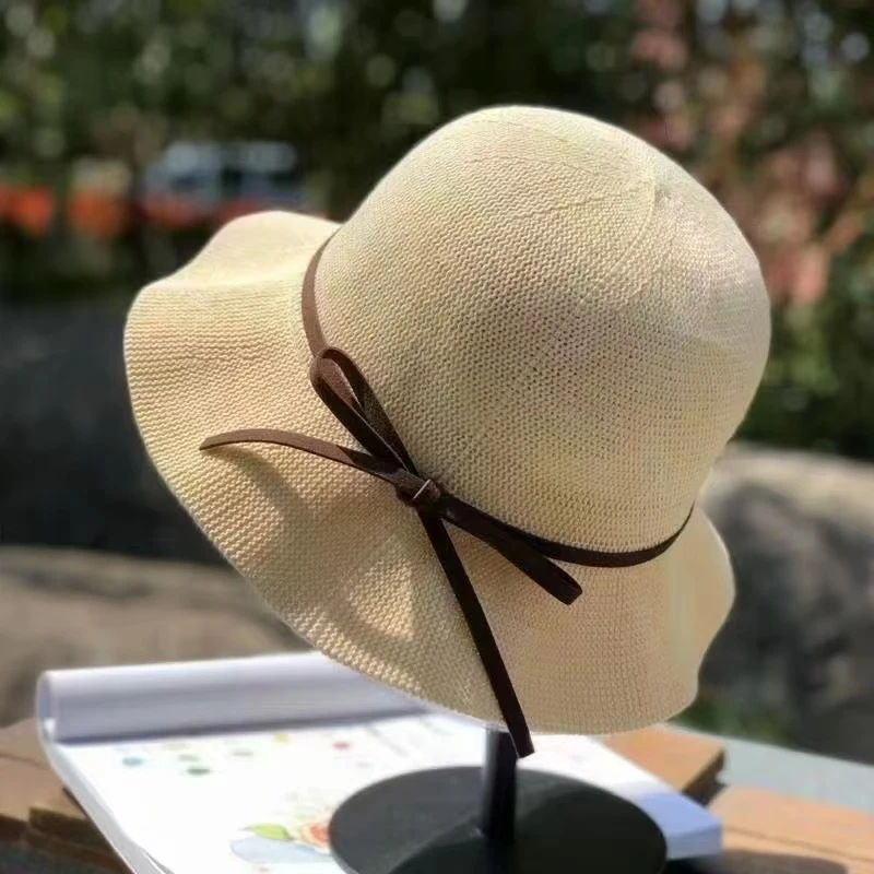 夏季圆顶轻职风遮阳帽帽子夏天女草编透气防紫外线遮脸渔夫帽盆帽