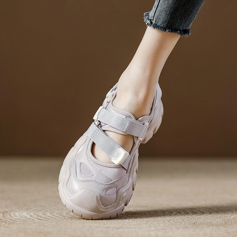 魔术贴厚底增高包头夏季老爹鞋女2025新款网纱透气镂空运动凉鞋女