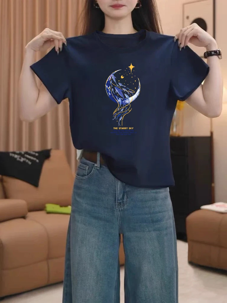 洋气打底衫藏青色上衣气质时尚百搭夏季潮新款正肩棉质短袖t恤女