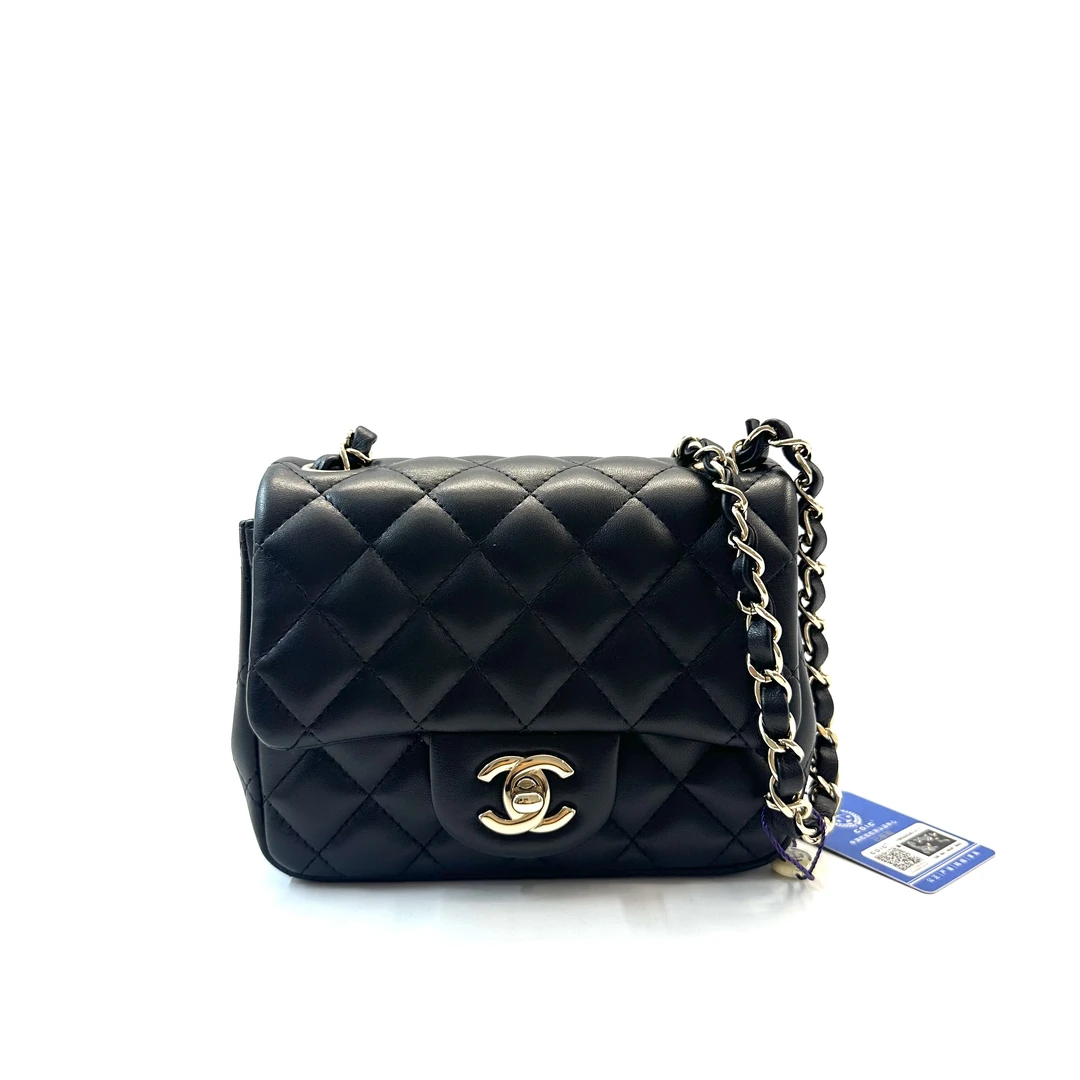 95新 Chanel/香奈儿 98新 CF系列 22C黑色羊皮方胖子链条包