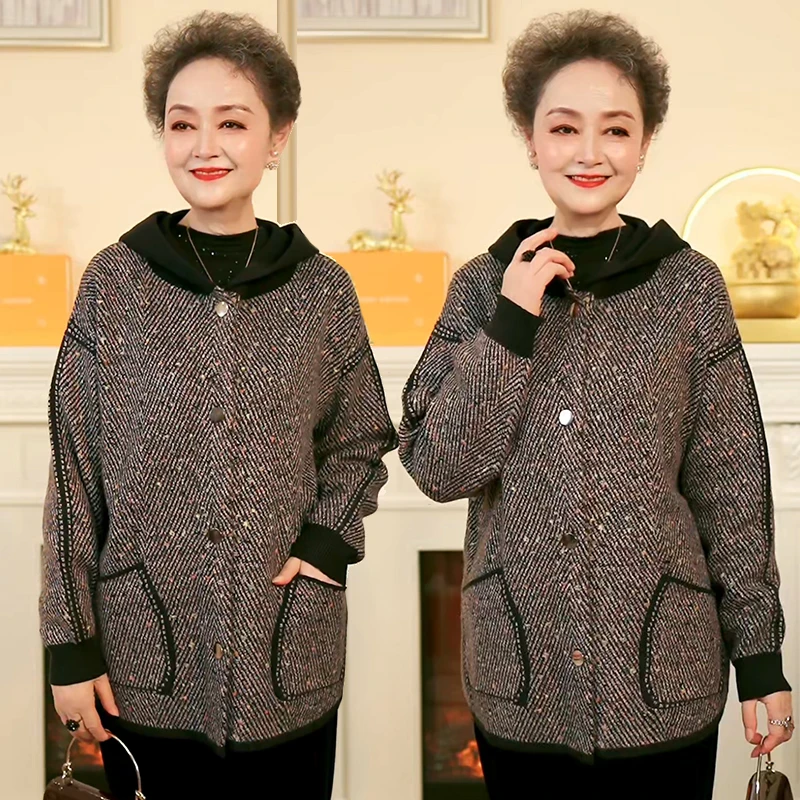 妈妈秋装针织开衫洋气外套冬保暖中老年女装春气质宽松加厚毛衣女