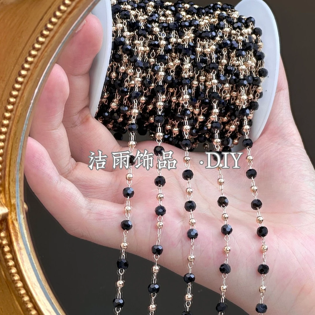 (洁雨饰品DIY) L00251 纯铜保色金黑电镀混彩 珍珠手工链子DIY