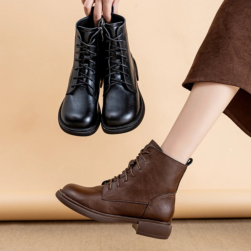 马丁靴靴子冬季真皮2025秋冬新款英伦皮鞋加绒短靴平跟厚底女鞋