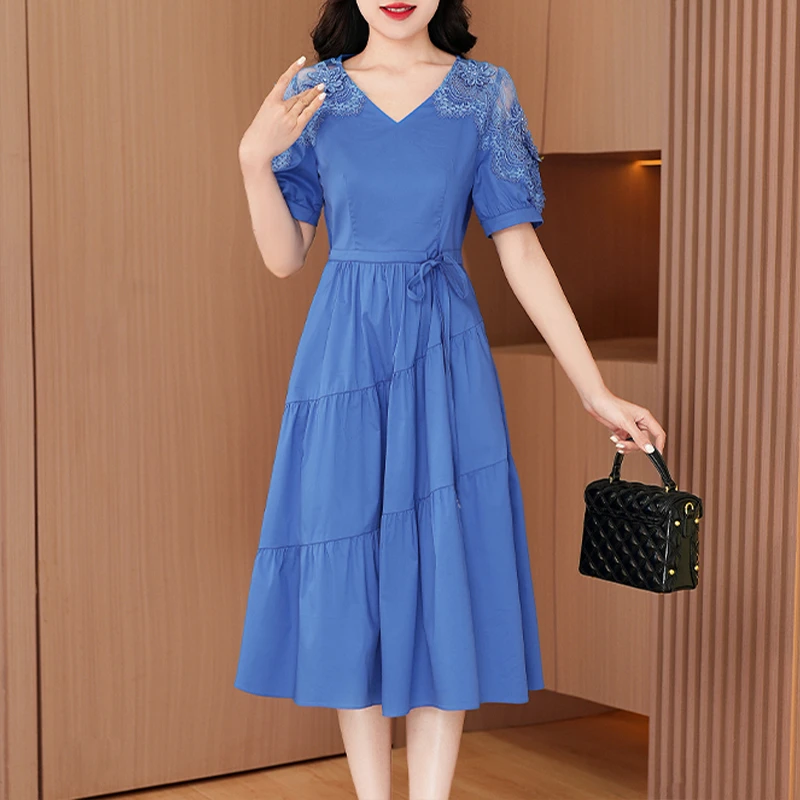 优雅新款气质时尚大气减龄休闲收腰显瘦连衣裙25584