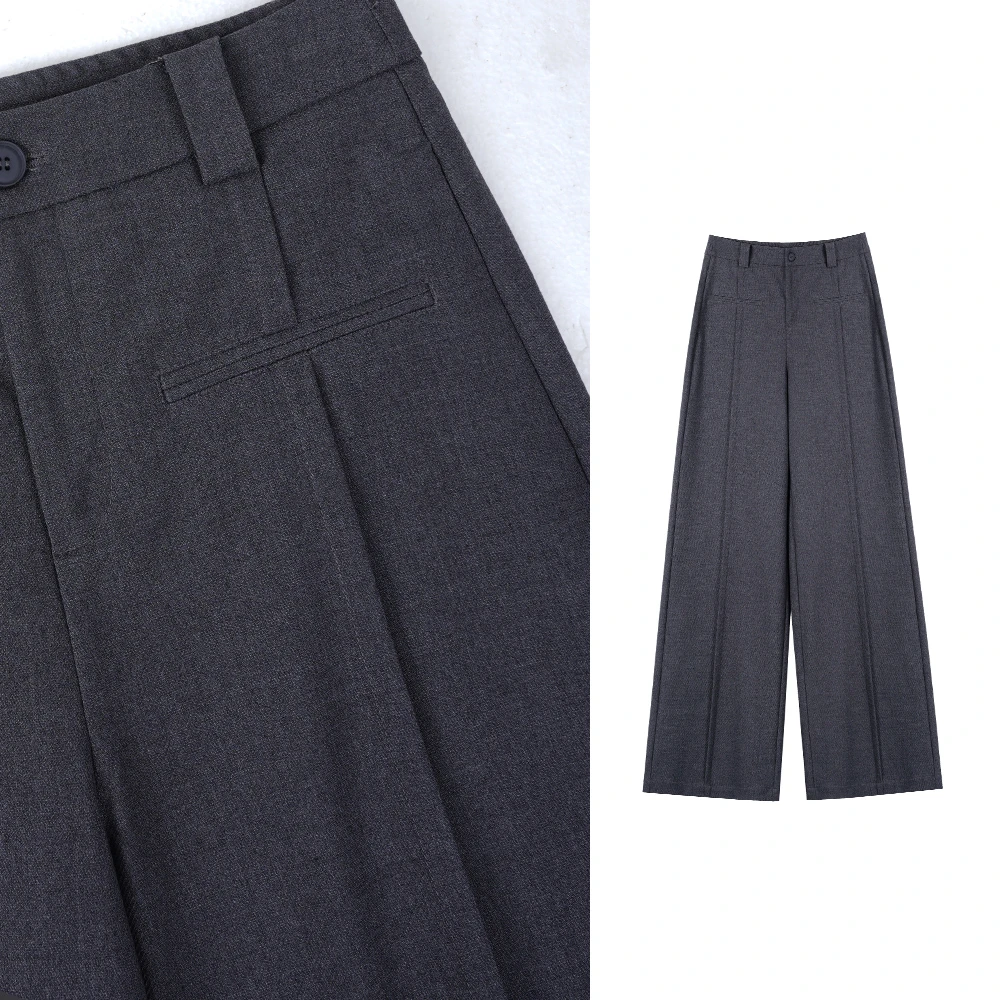 奢适春季新款女气质垂坠感高腰窄版小众设计阔腿宽松长裤裤子