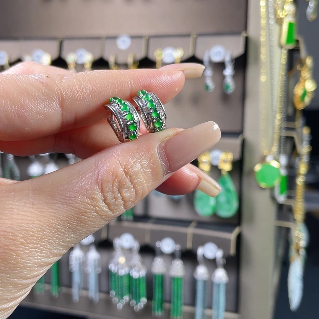 翡翠银S925镶嵌耳饰翡翠