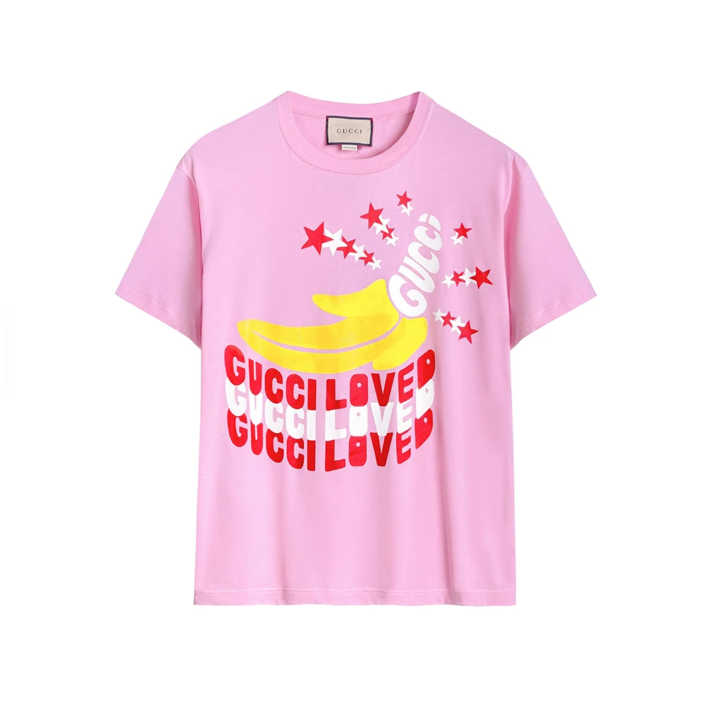 GUCCI/古驰（香港发）字母印花圆领套头短袖 T恤女款粉色615044/BCJ