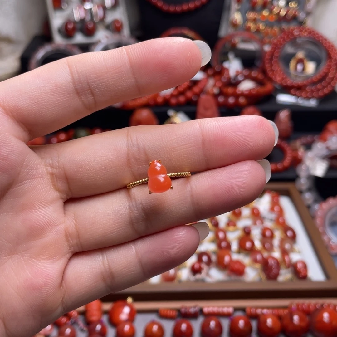 南红玛瑙银S925镶嵌保山葫芦戒指