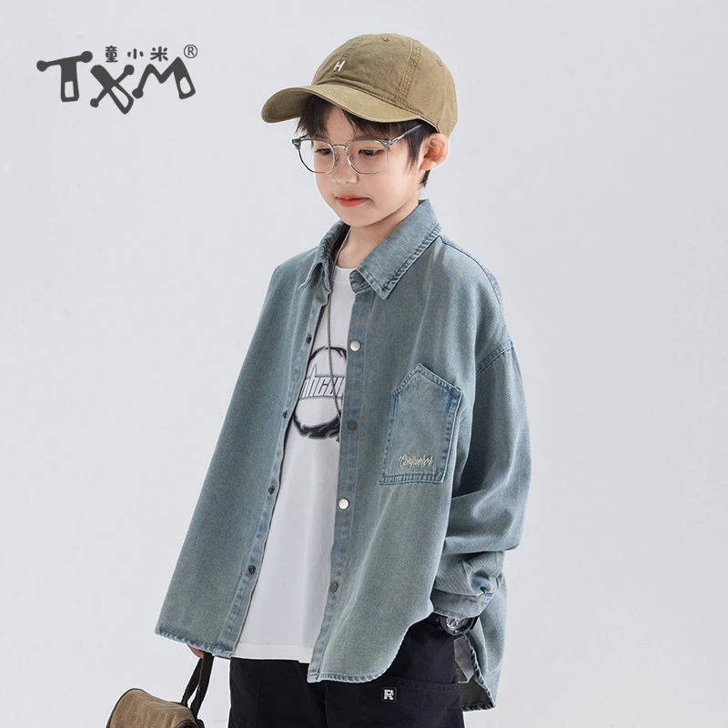 2025新款秋装男童休闲洋气牛仔外套儿童秋季牛仔衬衫中大童衬衣潮