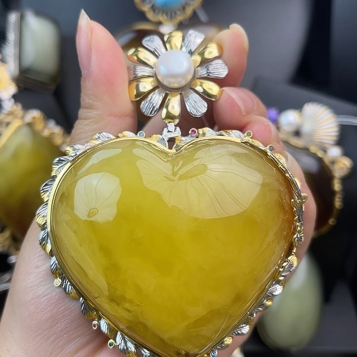 琥珀银S925镶嵌裸石