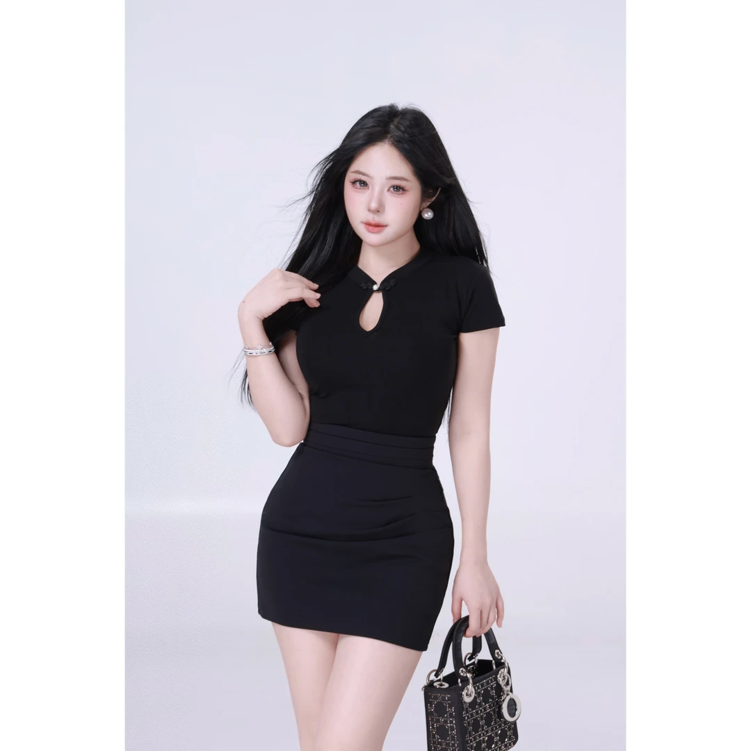 现货萌面侠【知性姐姐】新中式上衣高腰半裙显瘦套装4714M5332M