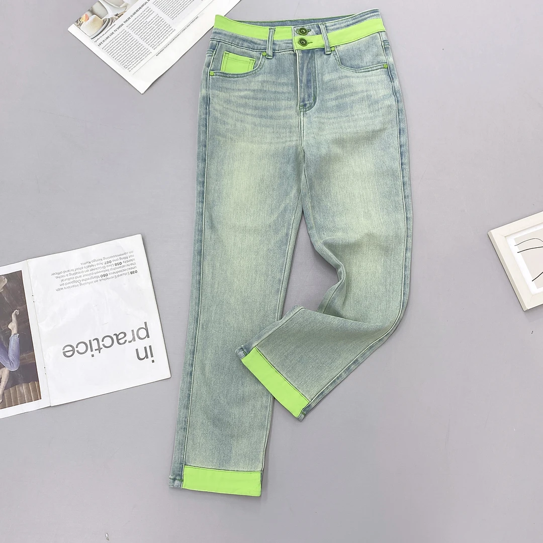 夏季小个子显瘦时尚水洗牛仔裤高腰九分百搭烟管4827烟管裤