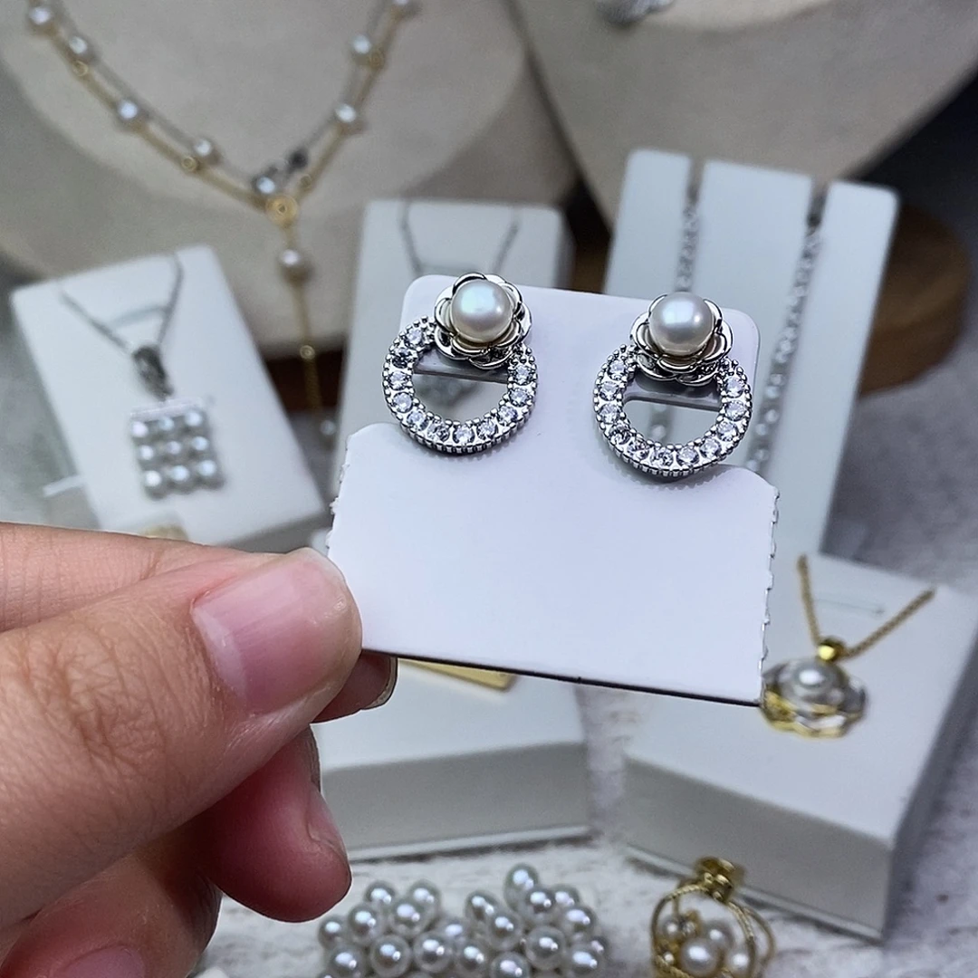 淡水珍珠耳饰银S925镶嵌