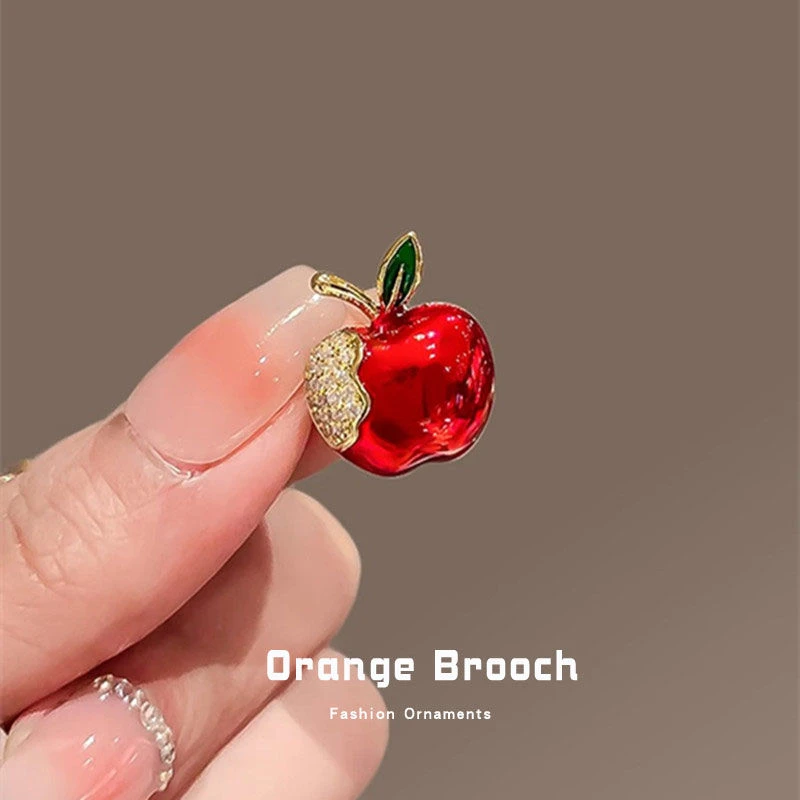 合金胸针 韩版镶钻红苹果胸针女复古大衣毛衣防走光扣气质开衫扣