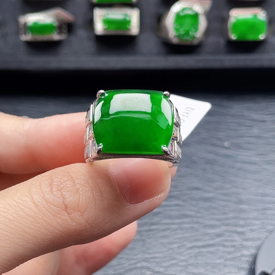 翡翠戒指银S925镶嵌天然a货翡翠2351