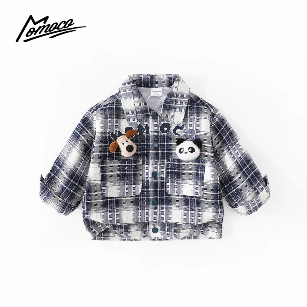 MOMOCO2025春季男童潮流格子公仔格子熊猫外套77130107003