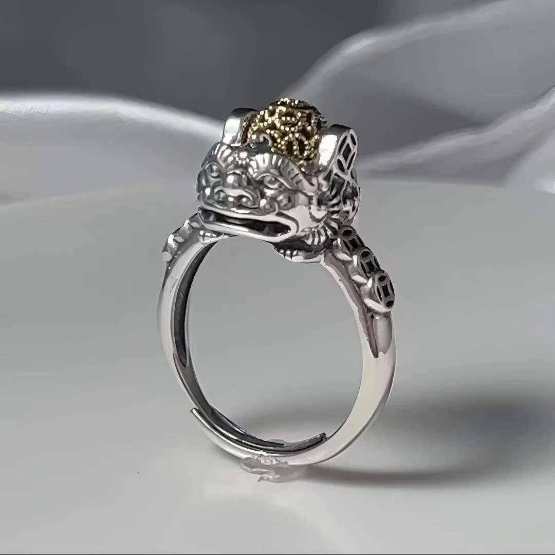 925银戒指 S925纯银重工精致百搭可调节貔貅戒指时尚不挑手型