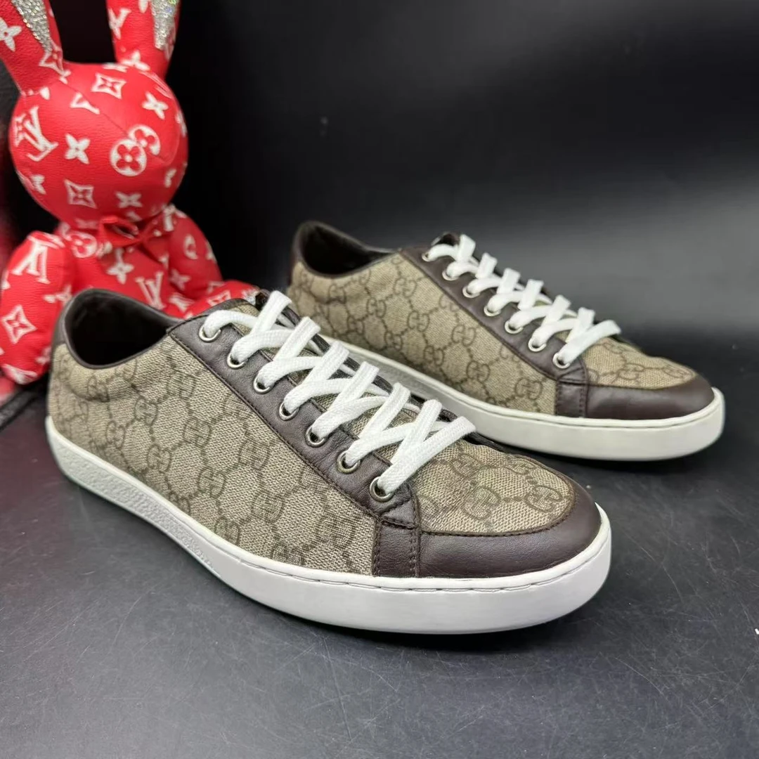 95新 GUCCI/古驰 【AO福利】40.5欧码 男士褐色满印休闲板鞋ao