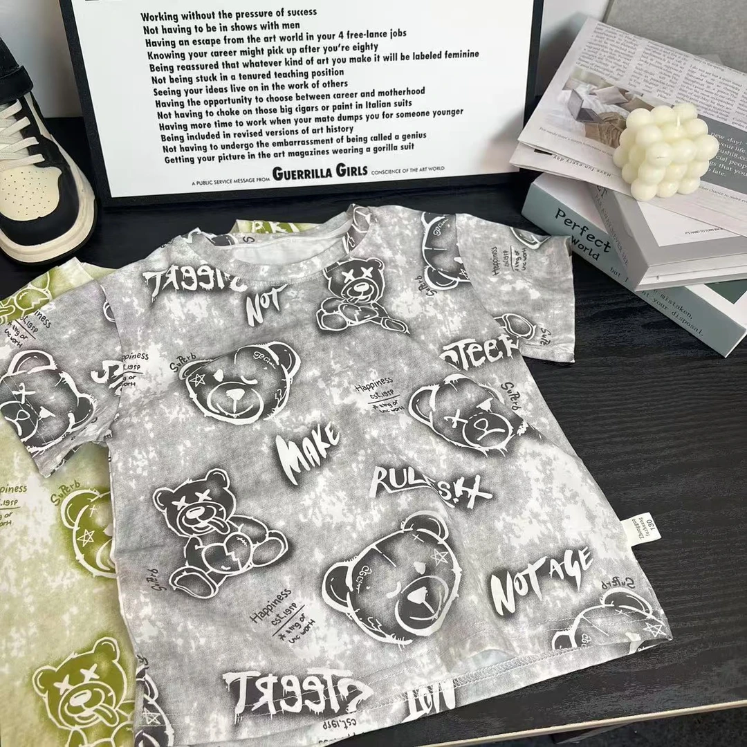 T020韩版儿童晕染小熊T恤