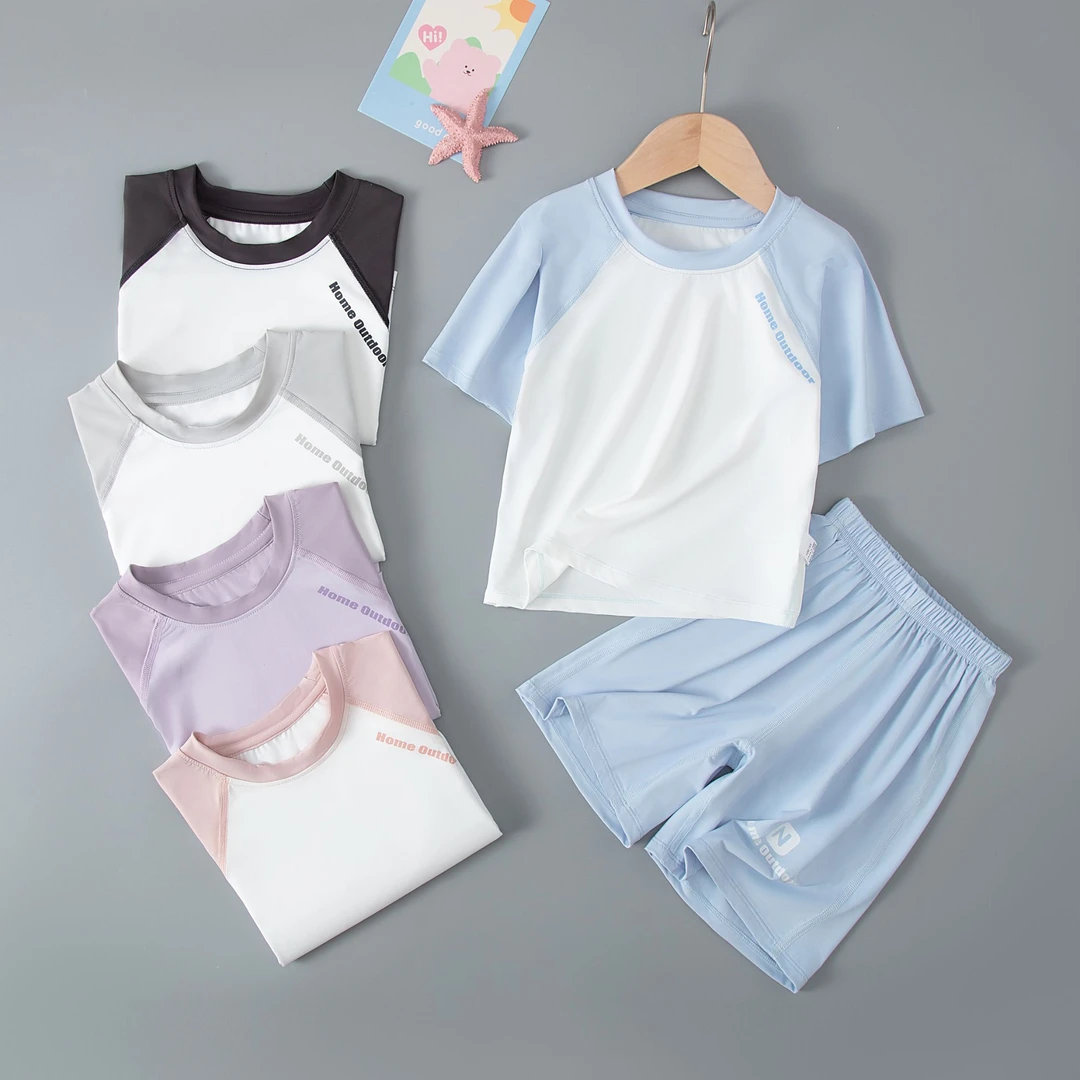 儿童夏季运动级套装女童薄款男童lulu风UPF50+透气速干两件套