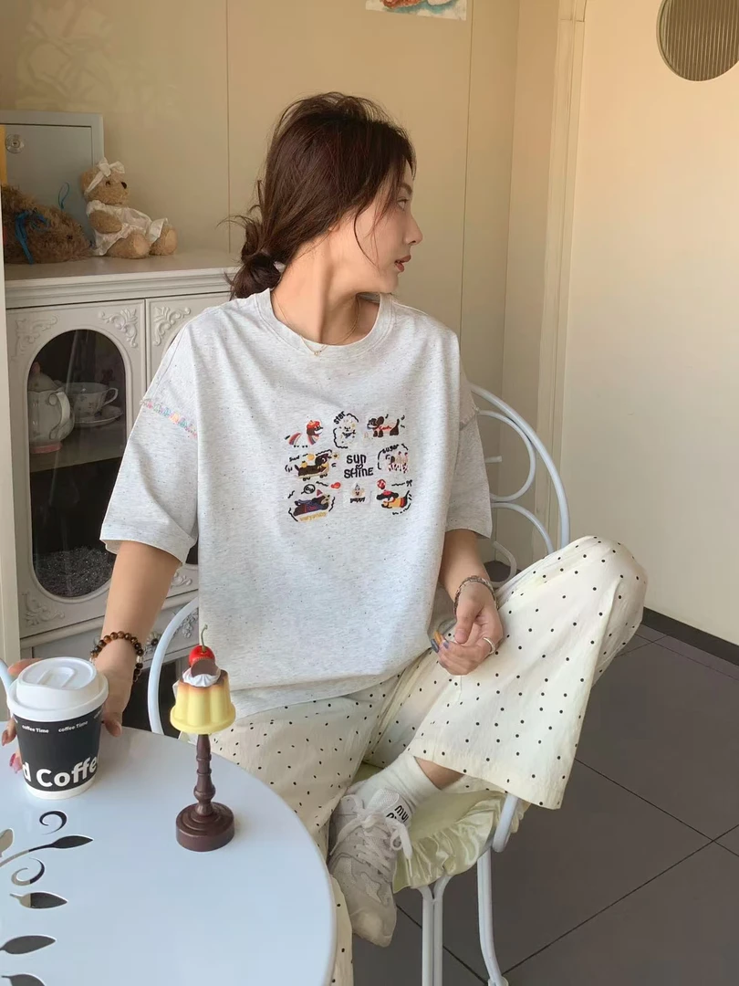 韩系高级感刺绣小狗短袖女夏季新款设计感小众半袖上短袖