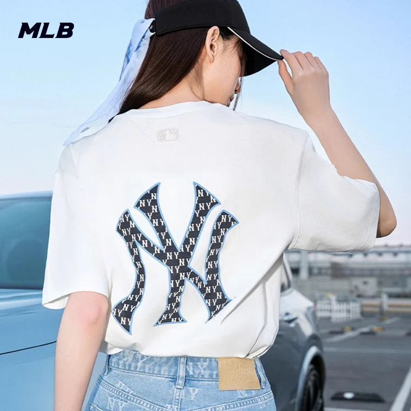 MLB男女情侣老花大logo运动潮流休闲时尚百搭短袖T恤2025夏季新款