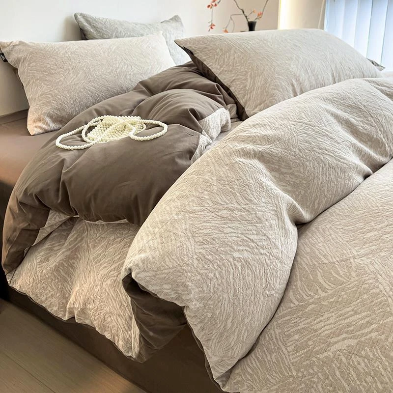 水星适用A类棉磨毛床上四件套春夏轻奢棉提花床单被套床笠床品三