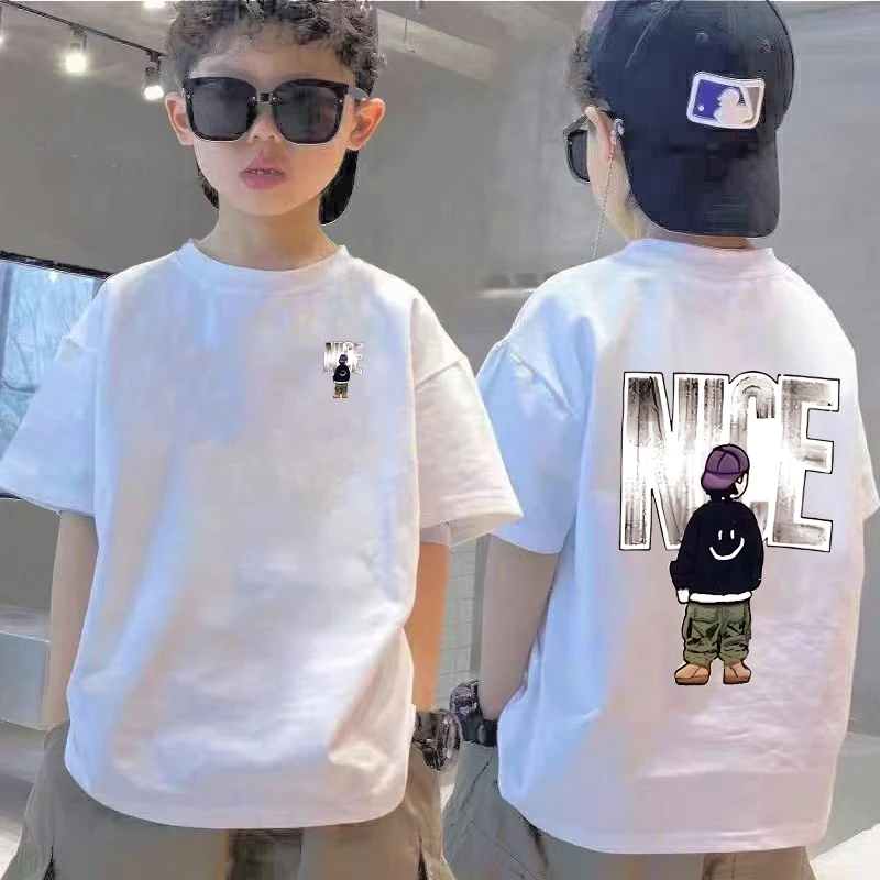 笑脸男孩~亲子儿童时尚韩宽松潮流印花短袖体恤