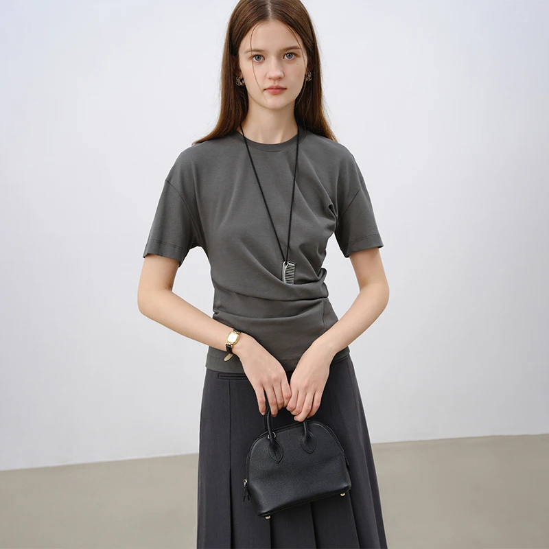 自巧自巧小个子女装独特短袖设计感收腰显瘦针织上衣 25ZQ91060