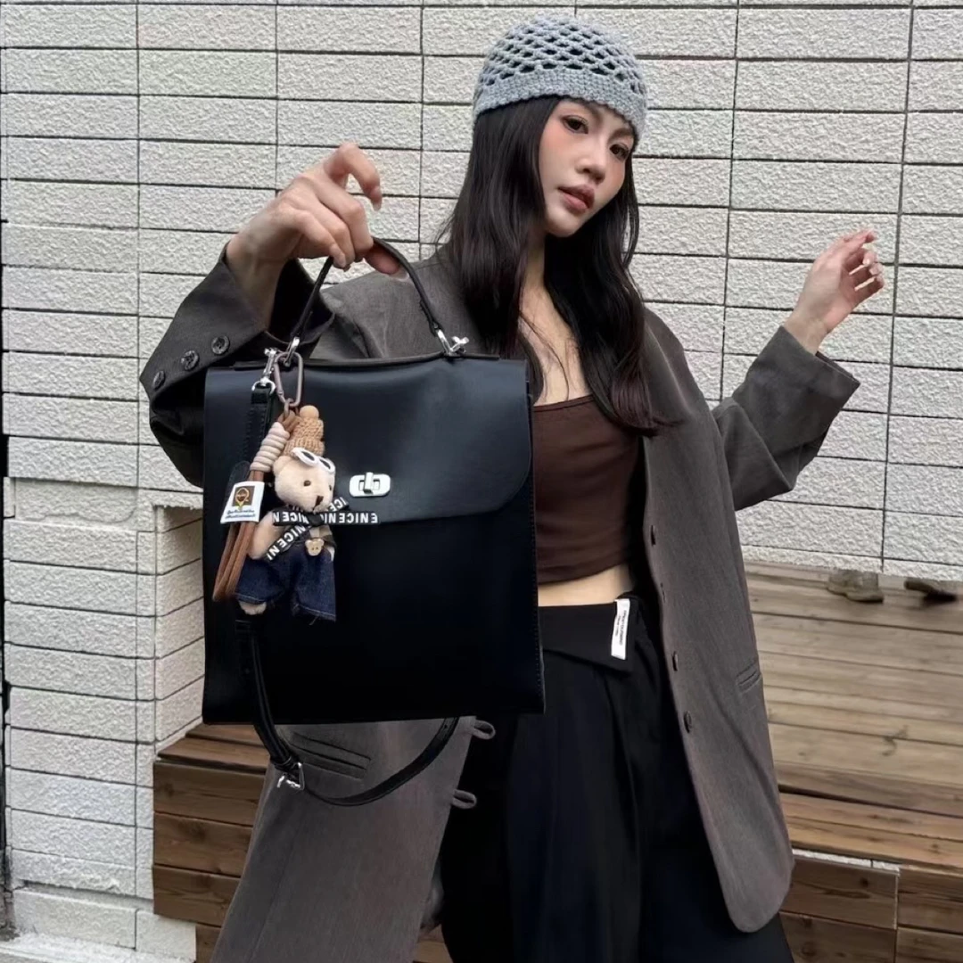 韩系简约大容量双肩包极简风手提公文包百搭女包1249