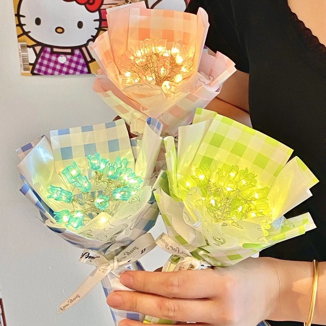 家居氛围感卧室摆件ins风郁金香夜灯教师节永生手工diy迷你小花束