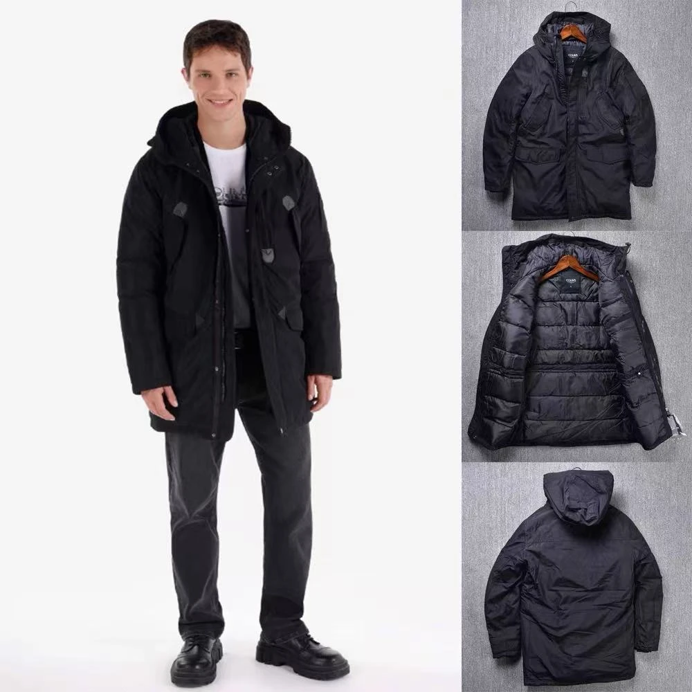 秋冬季男士中长款连帽加绒户外日常休闲保暖棉服派克服