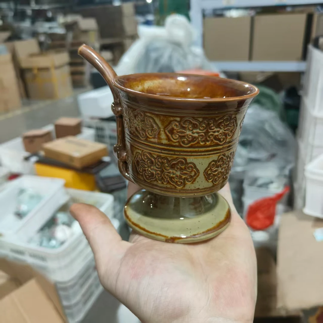 窑变釉雕花吸管咖啡杯CC9141