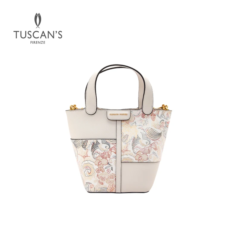 利群TUSCANS时代双鱼SS25刺绣印花拼接牛皮单肩斜挎包