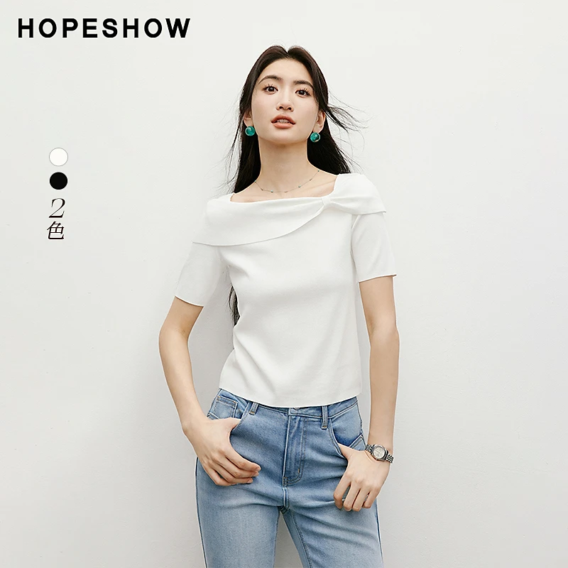 红袖2025夏季新款女装 蝴蝶结造型感套头短袖针织上衣90225120102